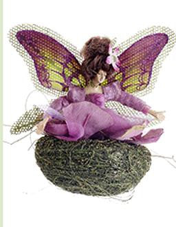 5" Princess Garden Green and Purple Butterfly Fairy in Nest Christmas Ornament