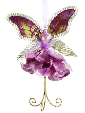 8" Princess Garden Green and Purple Fairy Dress Glitter Christmas Ornament