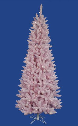 4.5' Pre-Lit LED Flocked Pink Artificial Spruce Slim Christmas Tree- Clear Lts