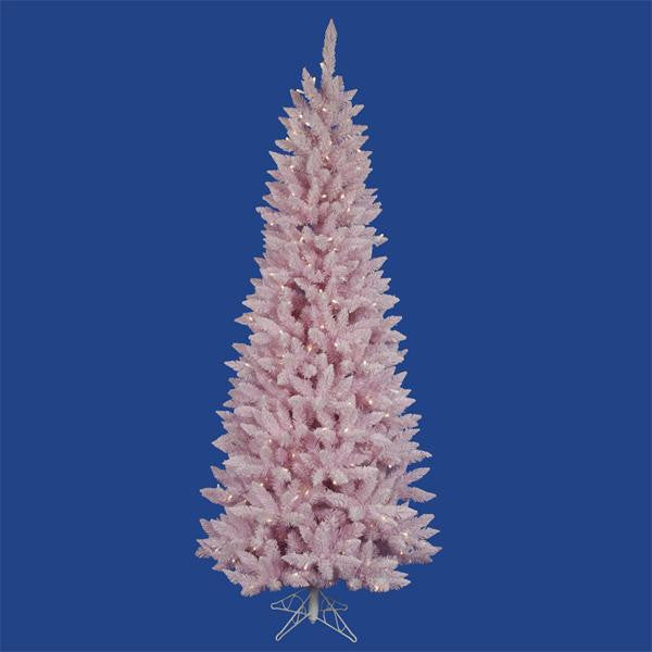 9' Pre-Lit LED Flocked Cupcake Pink Spruce Slim Christmas Tree - Clear Lights