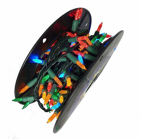 200 Commercial Length Multi-Color LED M5 Christmas Lights on Spool - Green Wire