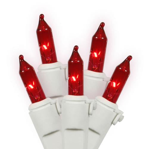 Set of 35 Red Mini Christmas Lights 4" Bulb Spacing 22 AWG - White Wire