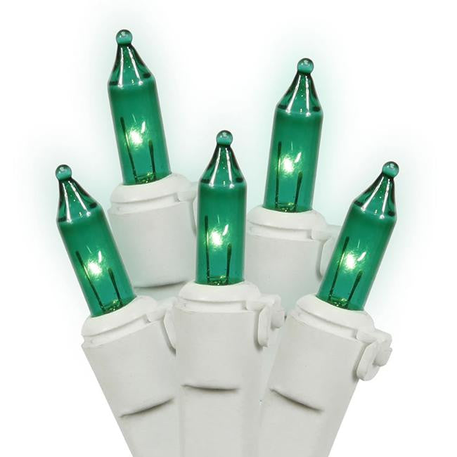 Set of 35 Green Mini Christmas Lights 4" Bulb Spacing 22 AWG - White Wire