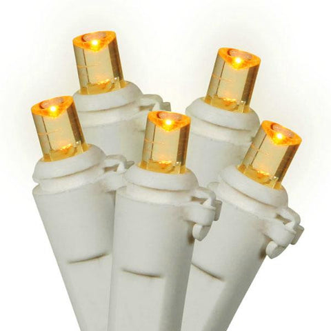 Set of 100 Amber LED Wide Angle Christmas Lights - White Wire