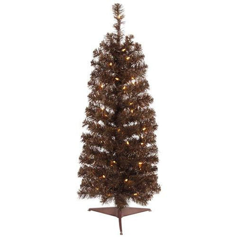 4.5' Pre-Lit Mocha Brown Pencil Artificial Tinsel Christmas Tree - Clear Lights