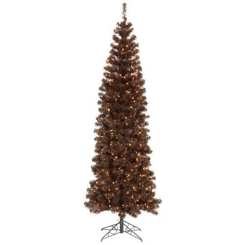 6.5' Pre-Lit Sparkling Brown Pencil Artificial Christmas Tree -Clear Lights