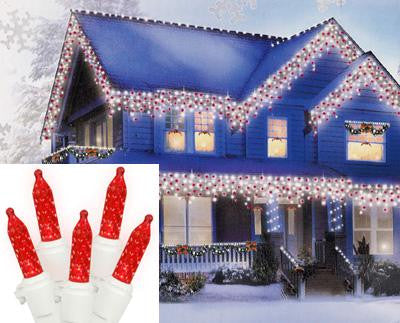 Set of 70 LED Red M5 Mini Icicle Christmas Lights - White Wire