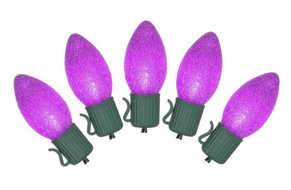 Set of 10 Battery Operated Sugared Purple LED C7 Christmas Lights - Green Wire