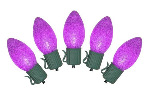 Set of 10 Battery Operated Sugared Purple LED C7 Christmas Lights - Green Wire