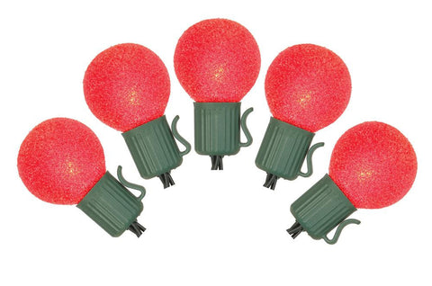 Set of 10 Battery Operated Sugared Red LED G30 Christmas Lights - Green Wire