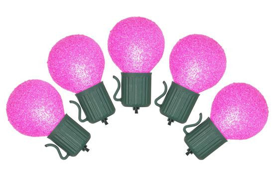 Set of 10 Battery Operated Pink Sugared LED G30 Christmas Lights - Green Wire