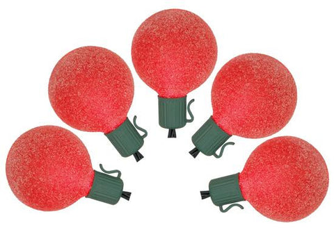 Set of 10 Battery Operated Sugared Red LED G50 Christmas Lights - Green Wire