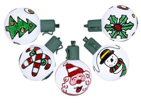 Set of 10 Battery Operated Painted Christmas Traditions LED G50 Lights - Green Wire