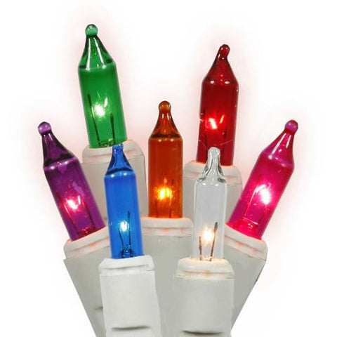 Set of 50 Multi-Color Mini Twinkle Christmas Lights - White Wire