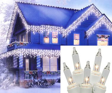 Set of 100 Clear Mini Twinkle Icicle Christmas Lights - White Wire