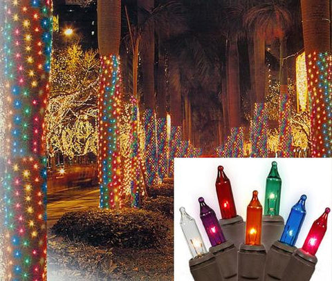 2' x 8' Multi Twinkle Christmas Net Style Tree Trunk Wrap Lights - Brown Wire