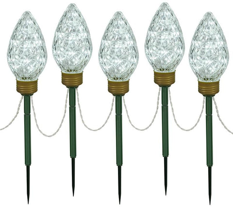 Set of 5 C9 Shape Extra Large LED Lighted Christmas Pathway Marker Lawn Stakes - Cool White