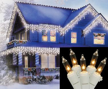 Set of 100 Clear Icicle Christmas Lights - White Wire