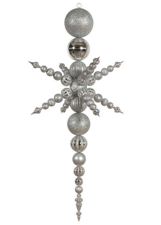 76" Silver Commercial Shatterproof Radical Snowflake Christmas Finial Ornament