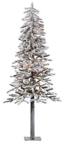 7' Pre-Lit Flocked Alpine Artificial Christmas Tree - Clear Dura Lights