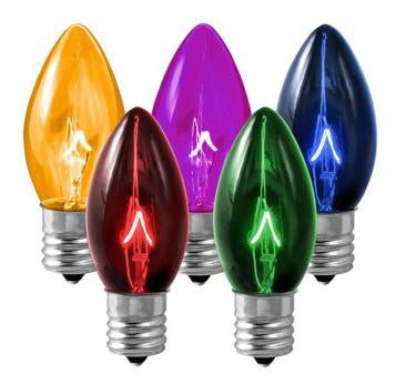 Pack of 25 Transparent Multi-Color C7 Twinkle Replacement Christmas Light Bulbs