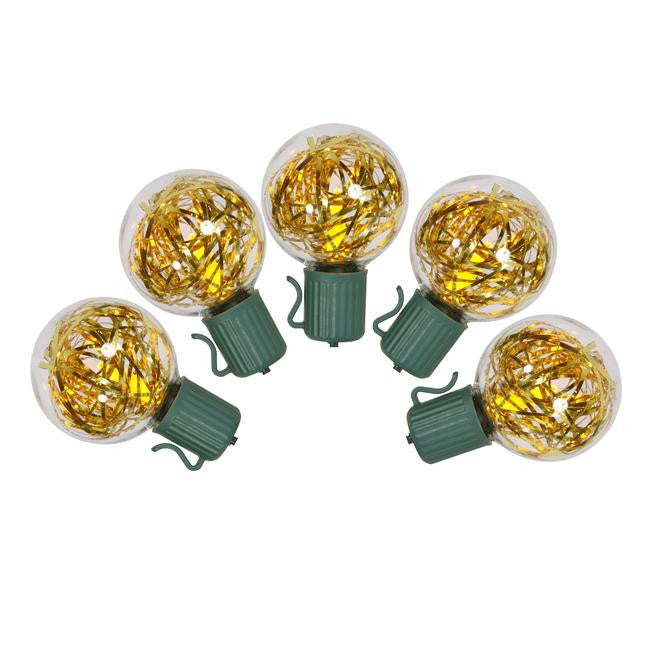 Set of 25 Gold LED G40 Tinsel Christmas Lights 12" Bulb Spacing - Green Wire