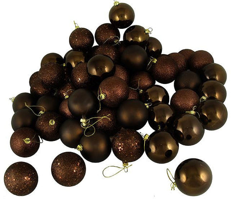 16ct Chocolate Brown Shatterproof 4-Finish Christmas Ball Ornaments 3" (75mm)