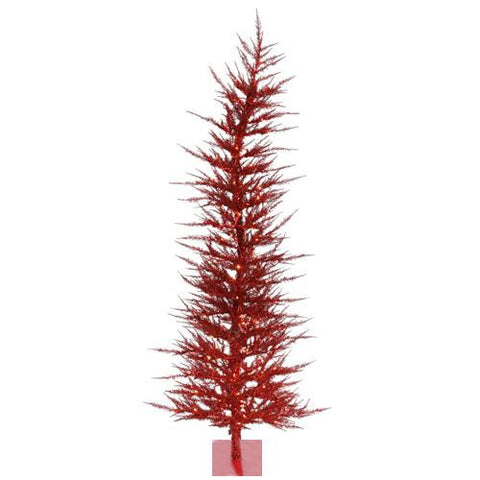 6' Pre-Lit Whimsical Red Artificial Tinsel Christmas Tree - Clear Lights