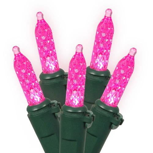 Set of 70 Pink LED M5 Mini Christmas Lights - Green Wire