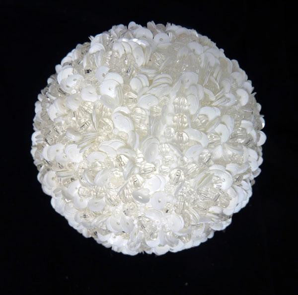 Lavish White Fully Sequined & Beaded Christmas Ball Ornament 4.25" (110mm)