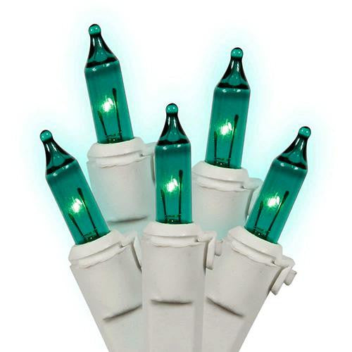 Set of 50 Teal Green Mini Christmas Lights 5.5" Bulb Spacing - White Wire