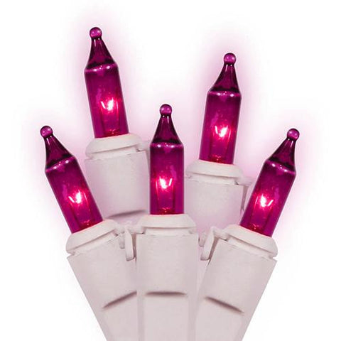 Set of 100 Pinkish Purple Mini Christmas Lights - White Wire