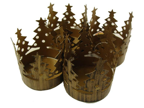 Club Pack of 72 Brass Christmas Tree Pillar Candle Holders