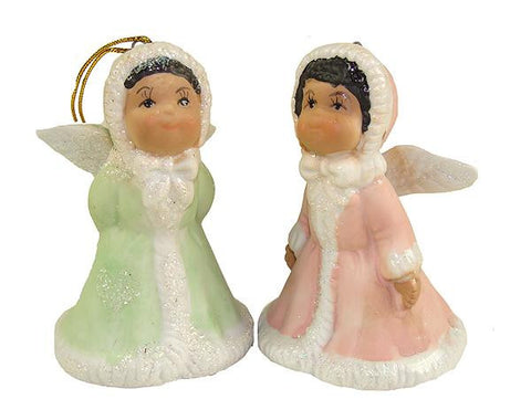 Club Pack of 144 Kissing African American Angel Bell Christmas Ornaments 3.5"