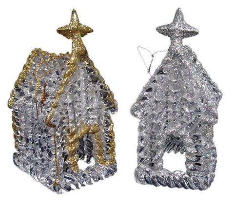 Club Pack of 144 Clear Glitter Church Christmas Ornaments 4.5"