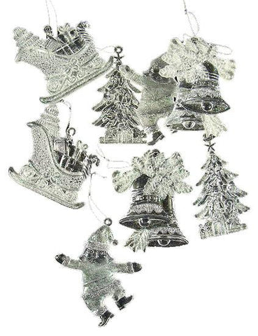 Club Pack Of 216 Clear Glitter Santa Claus, Bell and Sleigh Christmas Ornaments