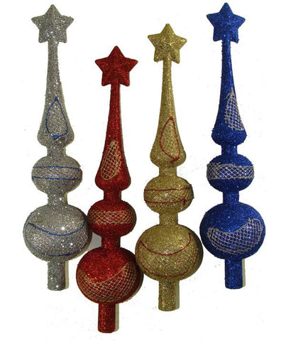 Club Pack of 72 Colorful Glitter Finial Christmas Tree Toppers 11"