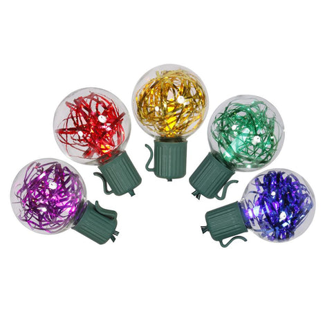 Set of 25 Multi-Colored LED G40 Tinsel Christmas Lights - Green Wire