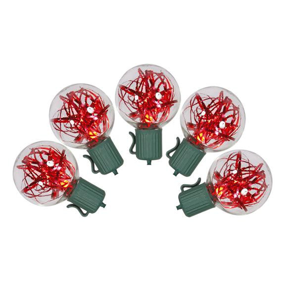 Set of 25 Red LED G40 Globe Tinsel Christmas Lights 12" Bulb Spacing - Green Wire