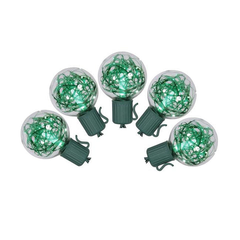 Set of 25 Green LED G40 Tinsel Christmas Lights 12" Bulb Spacing - Green Wire