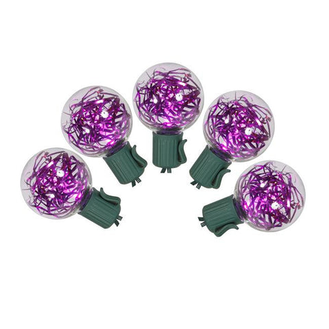 Set of 25 Purple LED G40 Tinsel Christmas Lights - Green Wire