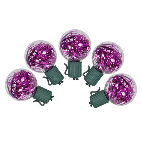 Set of 25 Pink LED G40 Tinsel Christmas Lights 12" Bulb Spacing - Green Wire