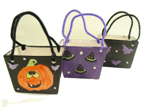 Club Pack of 48 Ceramic Pumpkin, Bat and Witch Hat Halloween Bag Decoration