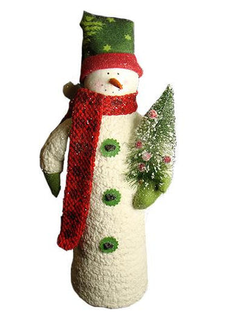 17" Fluffy Cone-Shaped Snowman with Berry Tree Christmas Table Figure