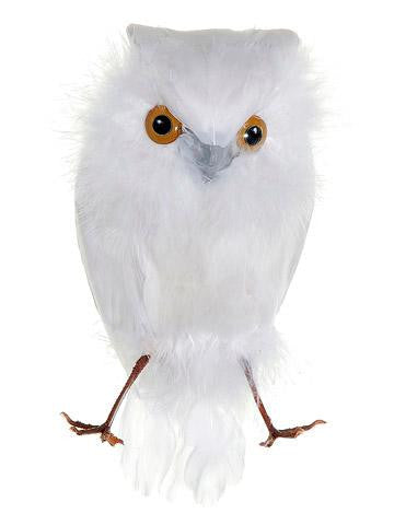 6.5" White Feathered Decorative Snow Owl Bird Figure