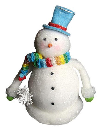 9" Cupcake Heaven Chubby Snowman with Rainbow Knit Scarf Christmas Table Figure