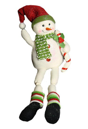 27" Glittery Plush Sitting Snowman with Candy Cane Christmas Figure