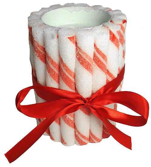 6" Peppermint Twist Sugared Candy Pillar Candle Holder