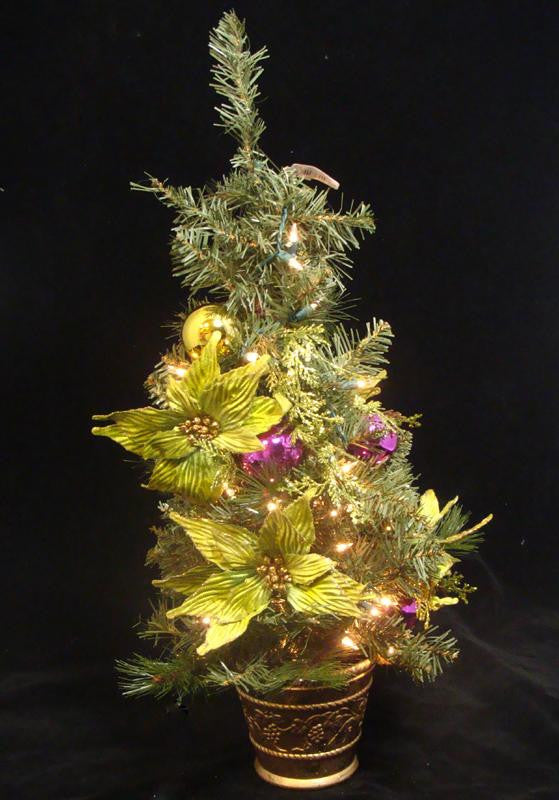 31" Lime Green Poinsettia Pre-Lit Decorated Christmas Tree - Clear Lights