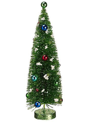 14" Pre-Decorated Flocked Glitter Bottle Brush Christmas Tree - Unlit